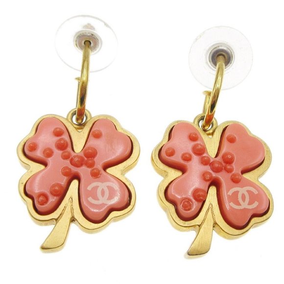 Chanel Clover Dangle Piercing Earrings Gold 03P - Picture 1 of 4